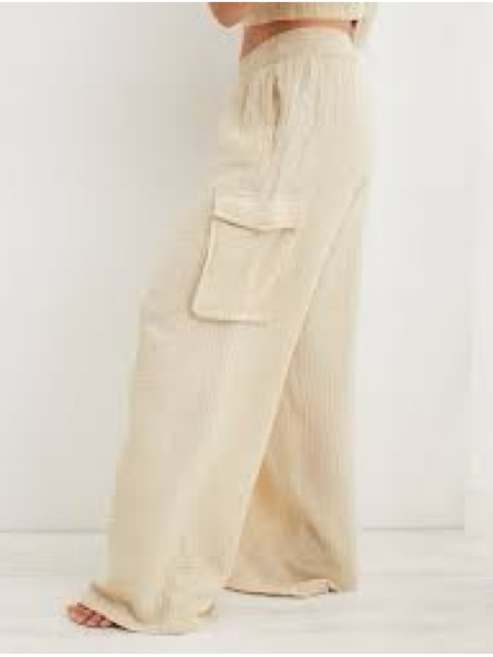 aerie Cream Cargo Wide-Leg Lounge Pant